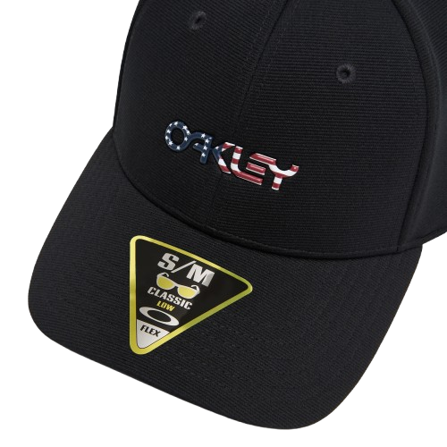 Oakley 6 Panel Stretch Metallic Hat Black/American Flag