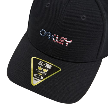 Oakley 6 Panel Stretch Metallic Hat Black/American Flag